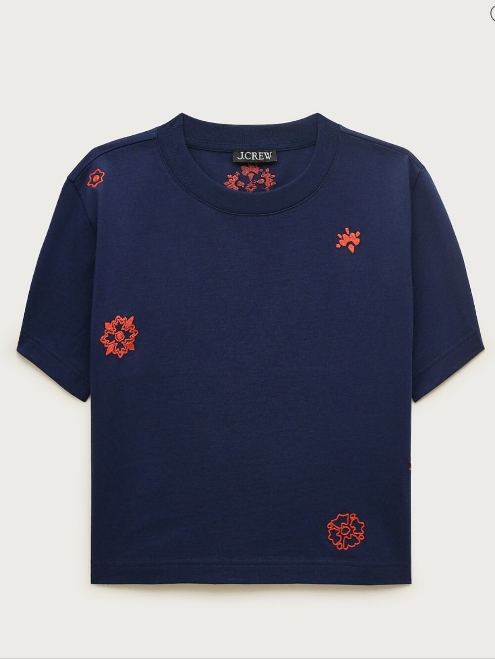 Boyfriend jersey relaxed cropped T-shirt with floral chain stitch